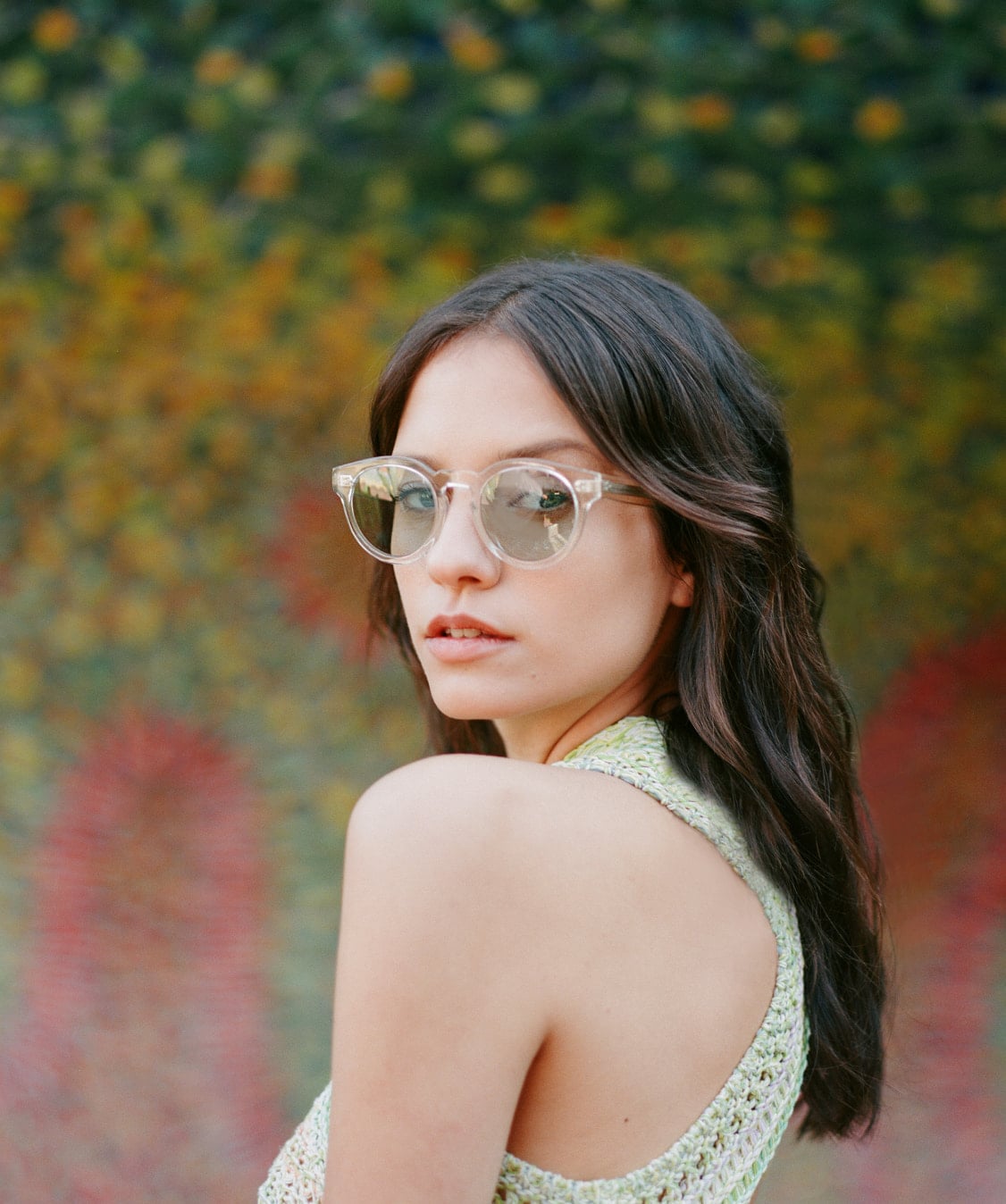 She wears Rosden in Pale Citrine + Sea Mist